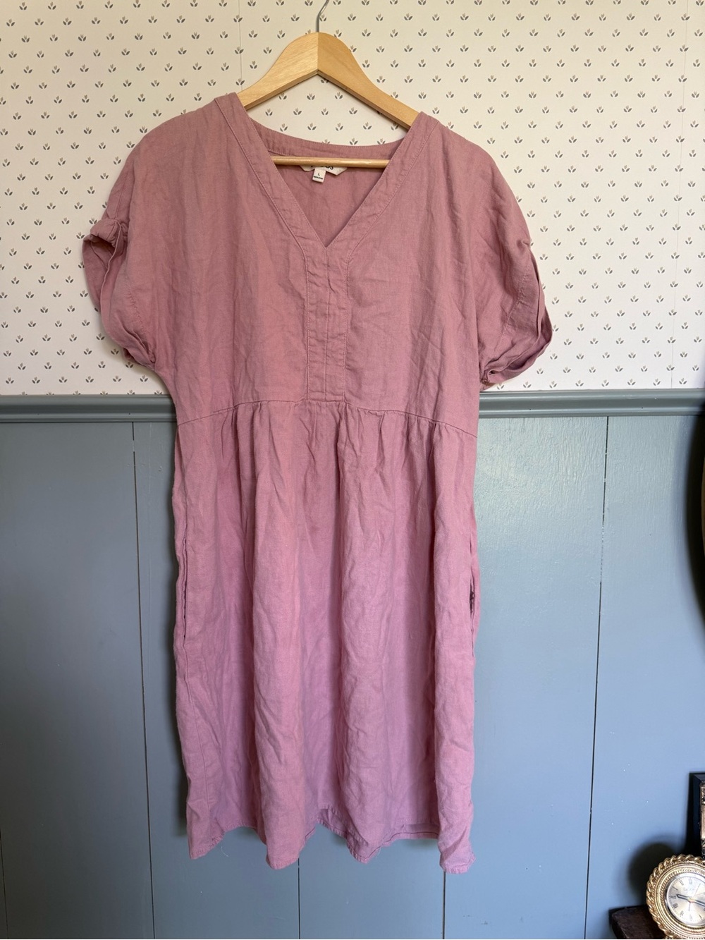 Linen Dusty Rose V-Neck Dress